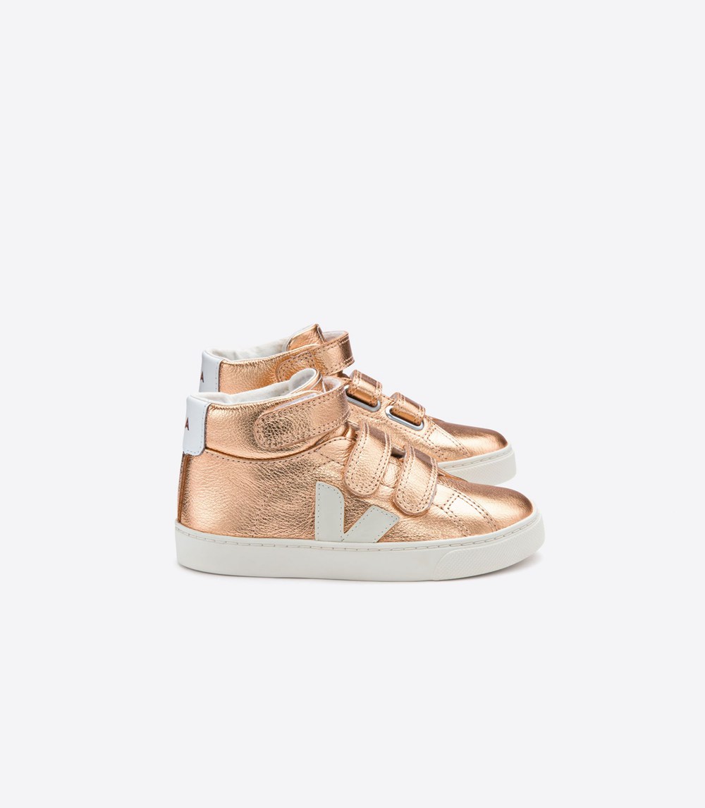 Veja Sneakers Barn - Esplar Mid Velcro Läder - Guld/Vita - 301826-JTY